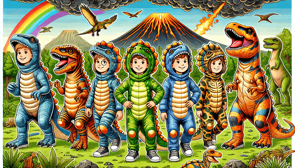 Animated Kids in Dinosaur costumes