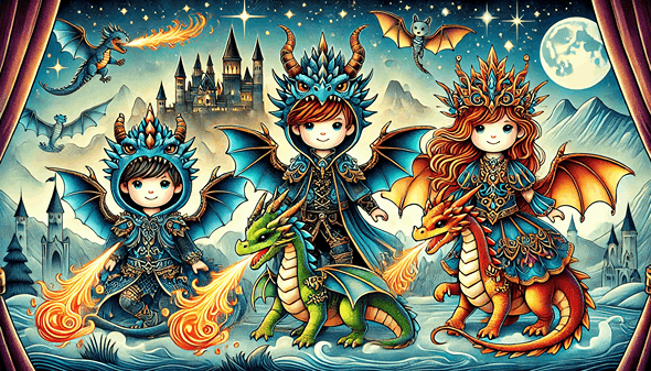 Animated children in dragon costumes