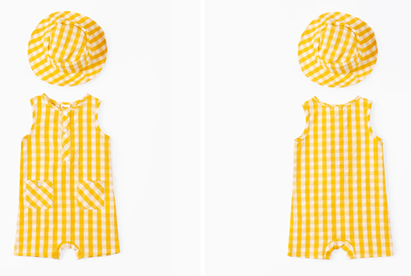 Checkered Yellow Baby Outfit with Hat