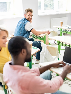 Students in class at college.