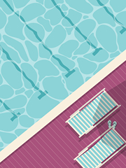 An illustration of a swimming pool waters and deck from above looking down.