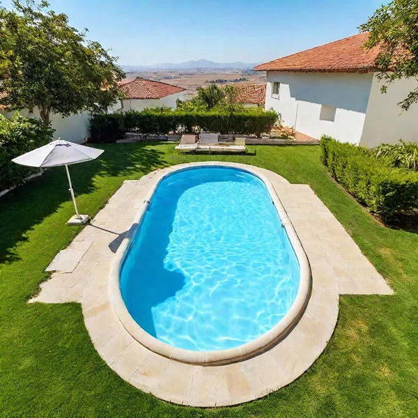 Clear blue waters of a swimming pool in a hot Arizona backyard.