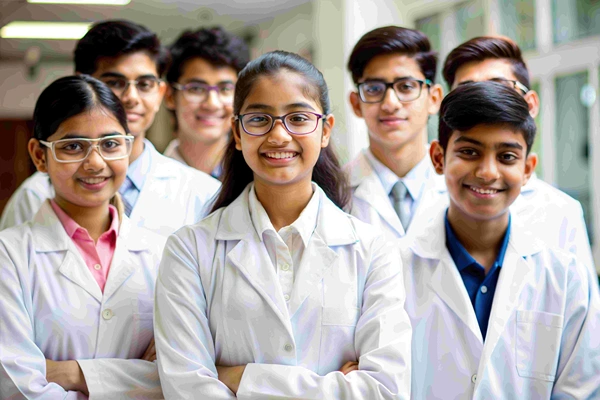 A group of smiling med school students.