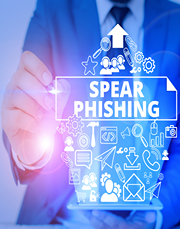 Man in suit holding pointer on "spear phishing "graphic.